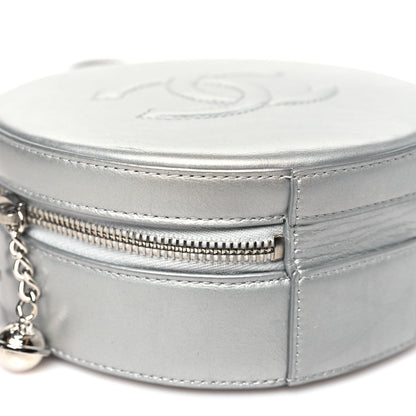 Metallic Glazed Calfskin Round As Earth Evening Bag Silver