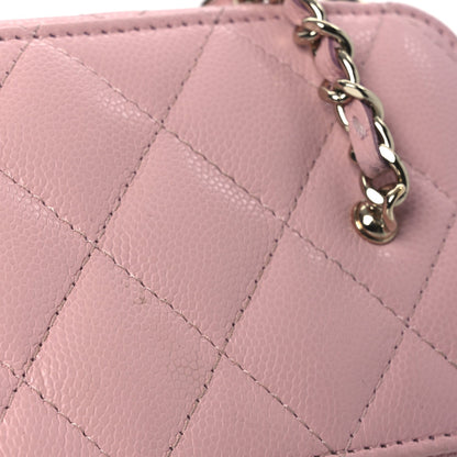 Caviar Quilted Crystal CC Logo Vanity Case With Chain Pink