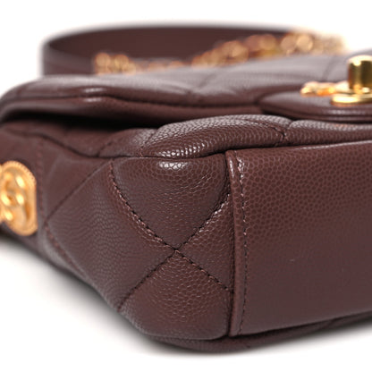 Caviar Quilted Mini Twist Your Buttons Flap Burgundy