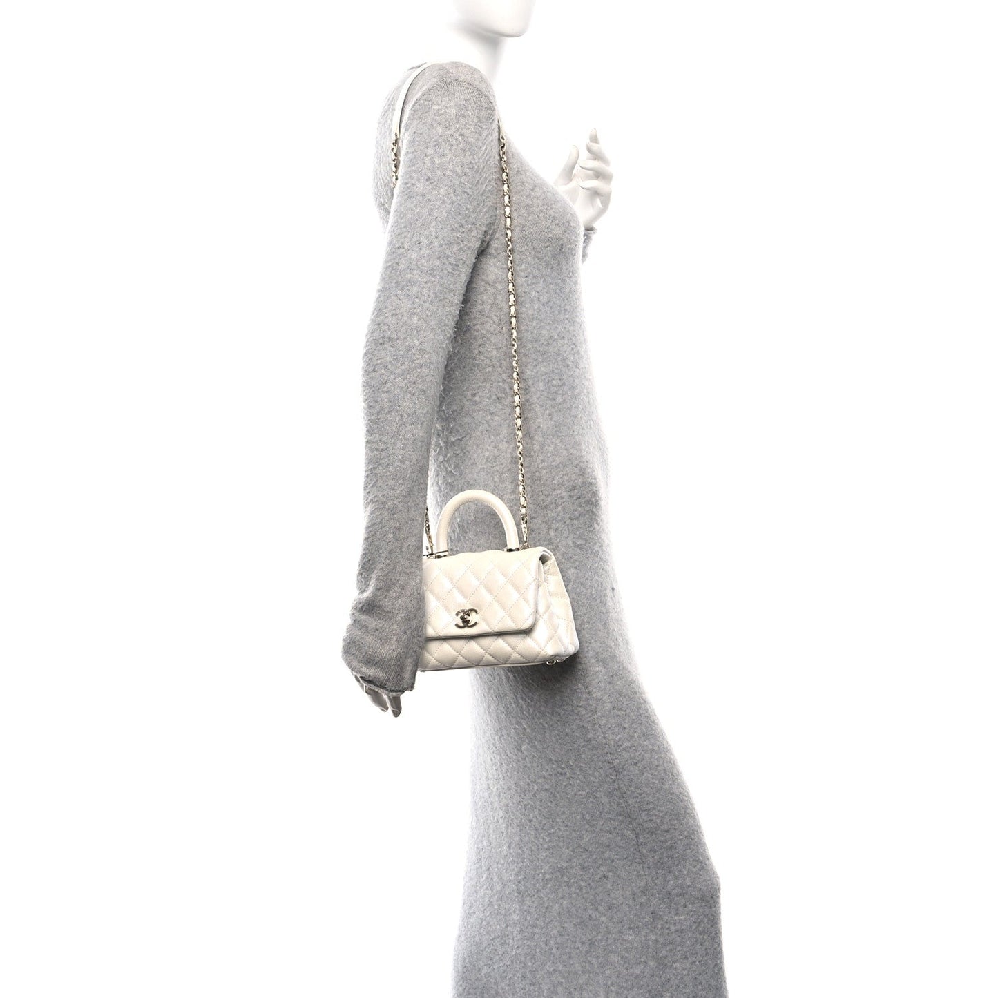 Iridescent Caviar Quilted Extra Mini Coco Handle Flap White
