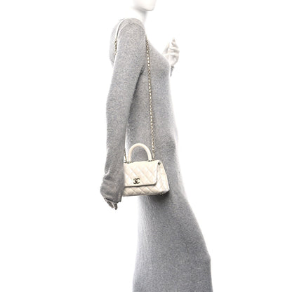 Iridescent Caviar Quilted Extra Mini Coco Handle Flap White