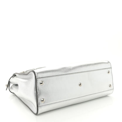 Vitello Catalan Mirror Medium Peekaboo Iconic Satchel Argento