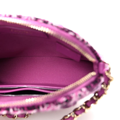 Tweed Quilted Mini Clutch With Chain Purple
