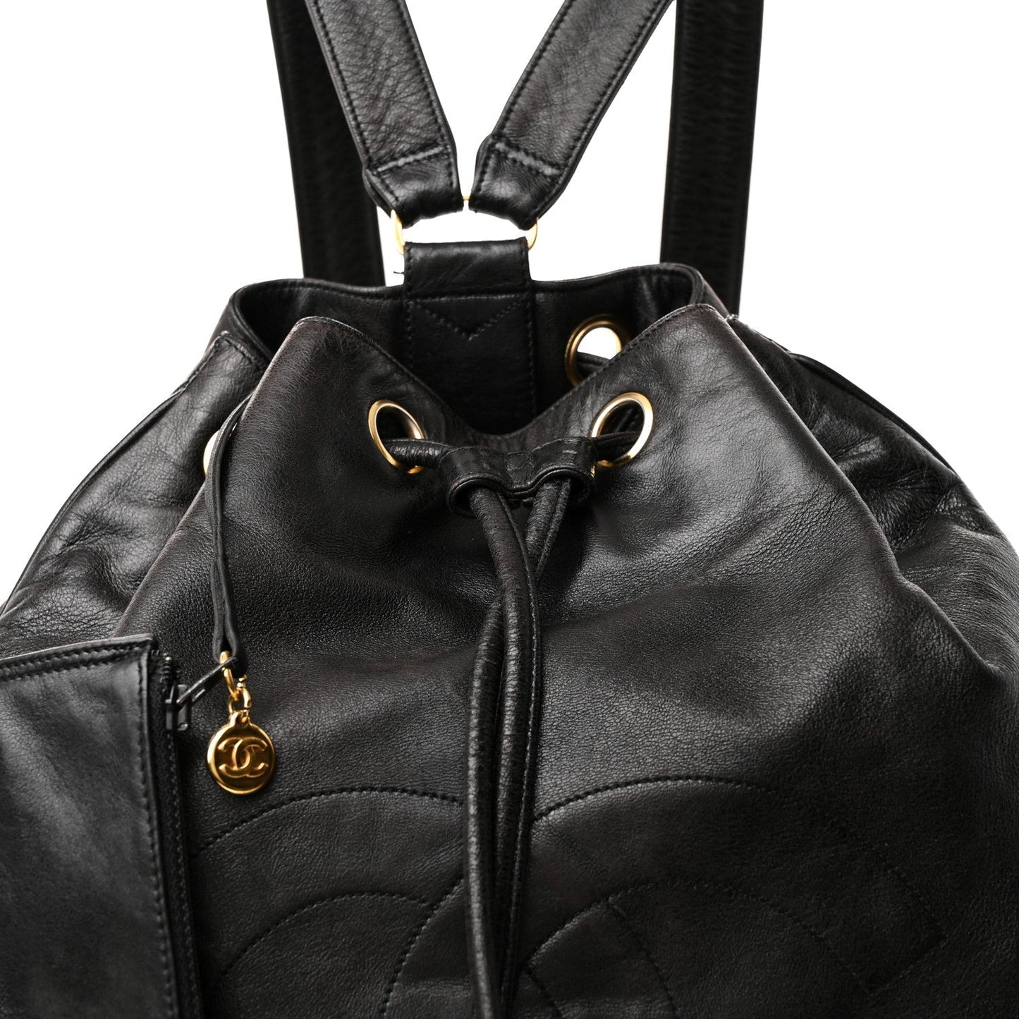 Lambskin CC Drawstring Backpack Black