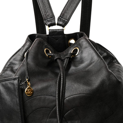 Lambskin CC Drawstring Backpack Black