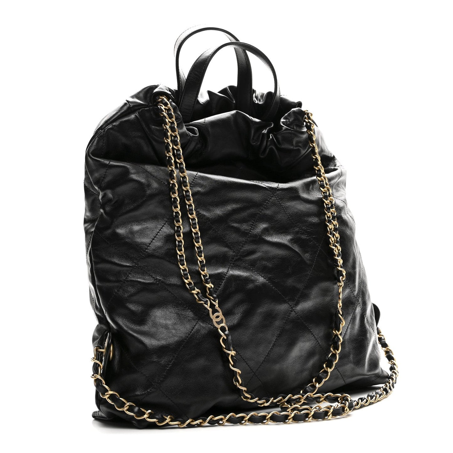 Shiny Calfskin Quilted Chanel 22 Backpack Black