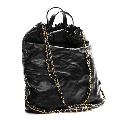Shiny Calfskin Quilted Chanel 22 Backpack Black