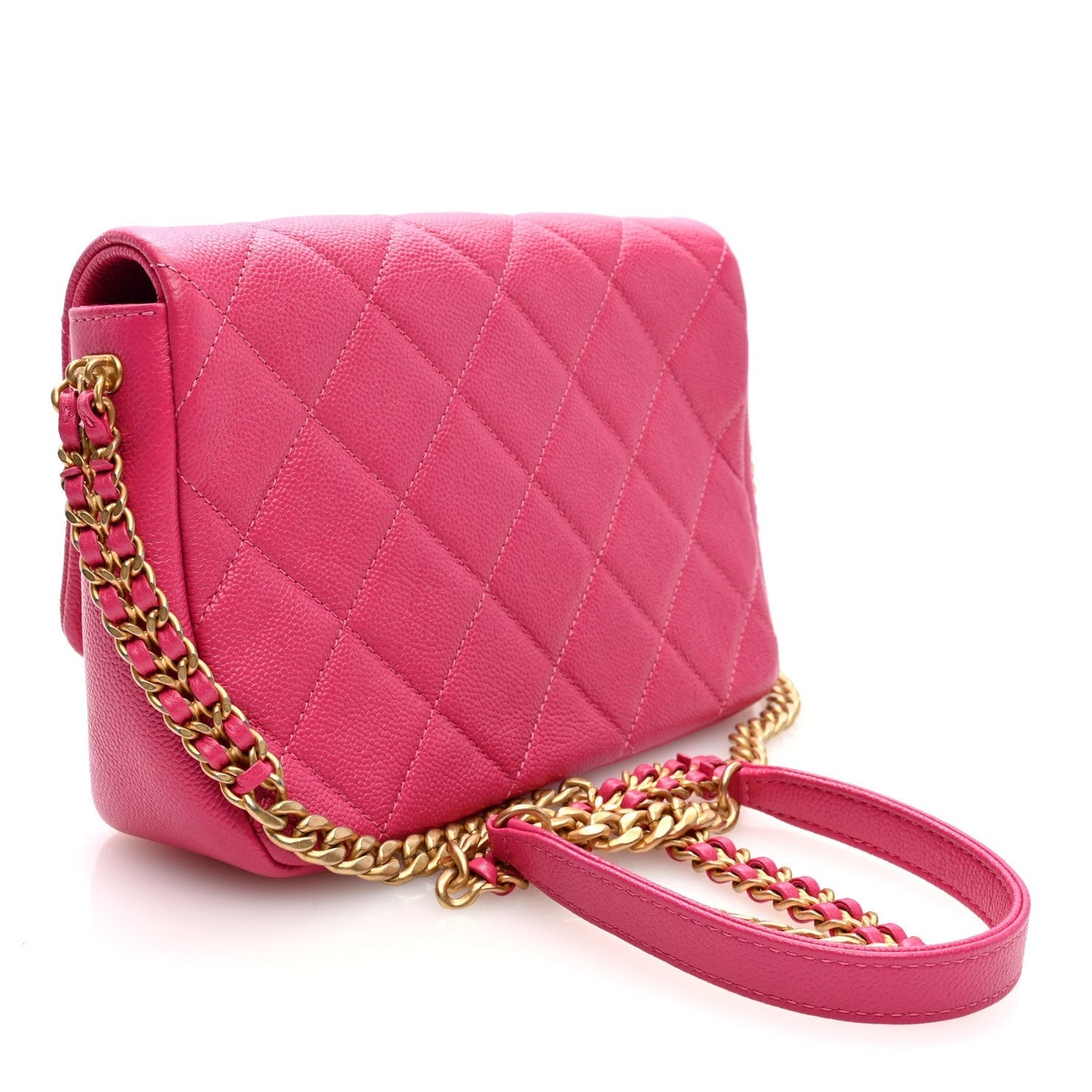 Shiny Caviar Quilted Small Chain Melody Flap Dark Pink