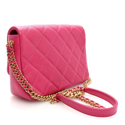 Shiny Caviar Quilted Small Chain Melody Flap Dark Pink
