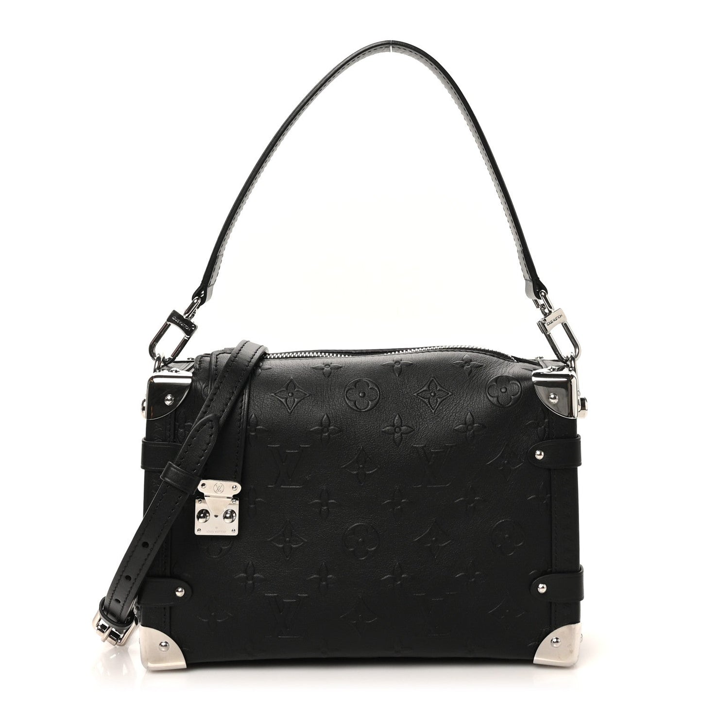 Calfskin Debossed Monogram Side Trunk Black