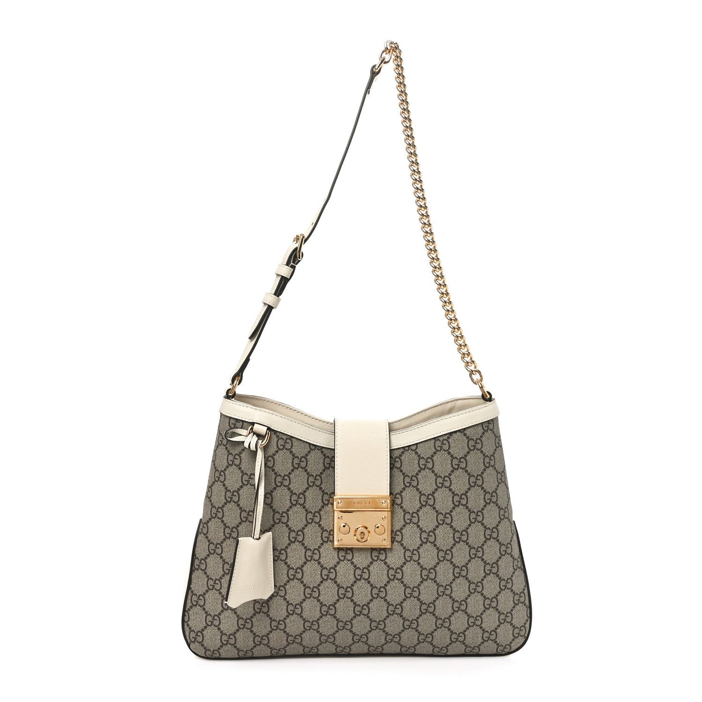 GG Supreme Monogram Moon Calfskin Medium Padlock Shoulder Bag Beige Ebony Mystic White