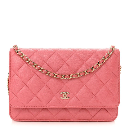 Caviar Quilted Wallet on Chain WOC Pink