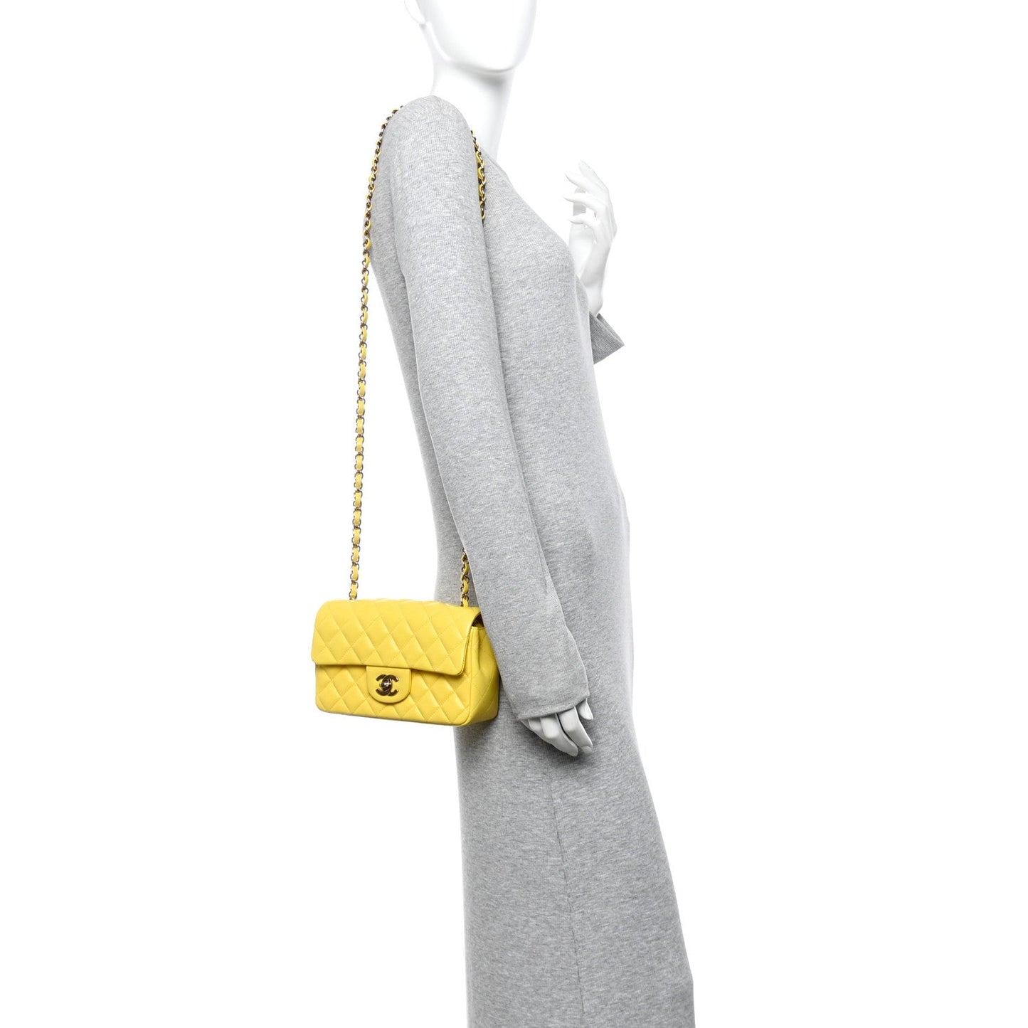 Lambskin Quilted Mini Rectangular Flap Yellow