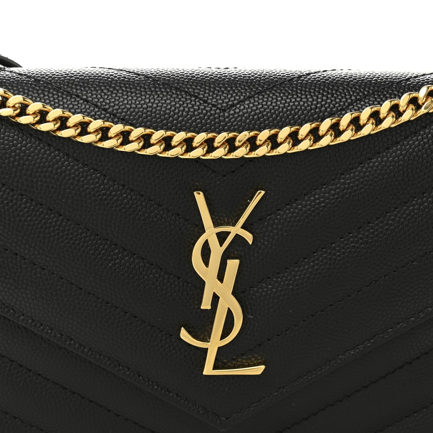 Grain De Poudre Matelasse Chevron Monogram Envelope Chain Wallet Black