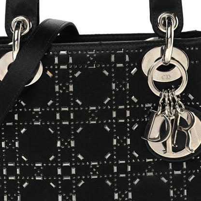 Satin Crystal Cannage Mini Lady Dior Black