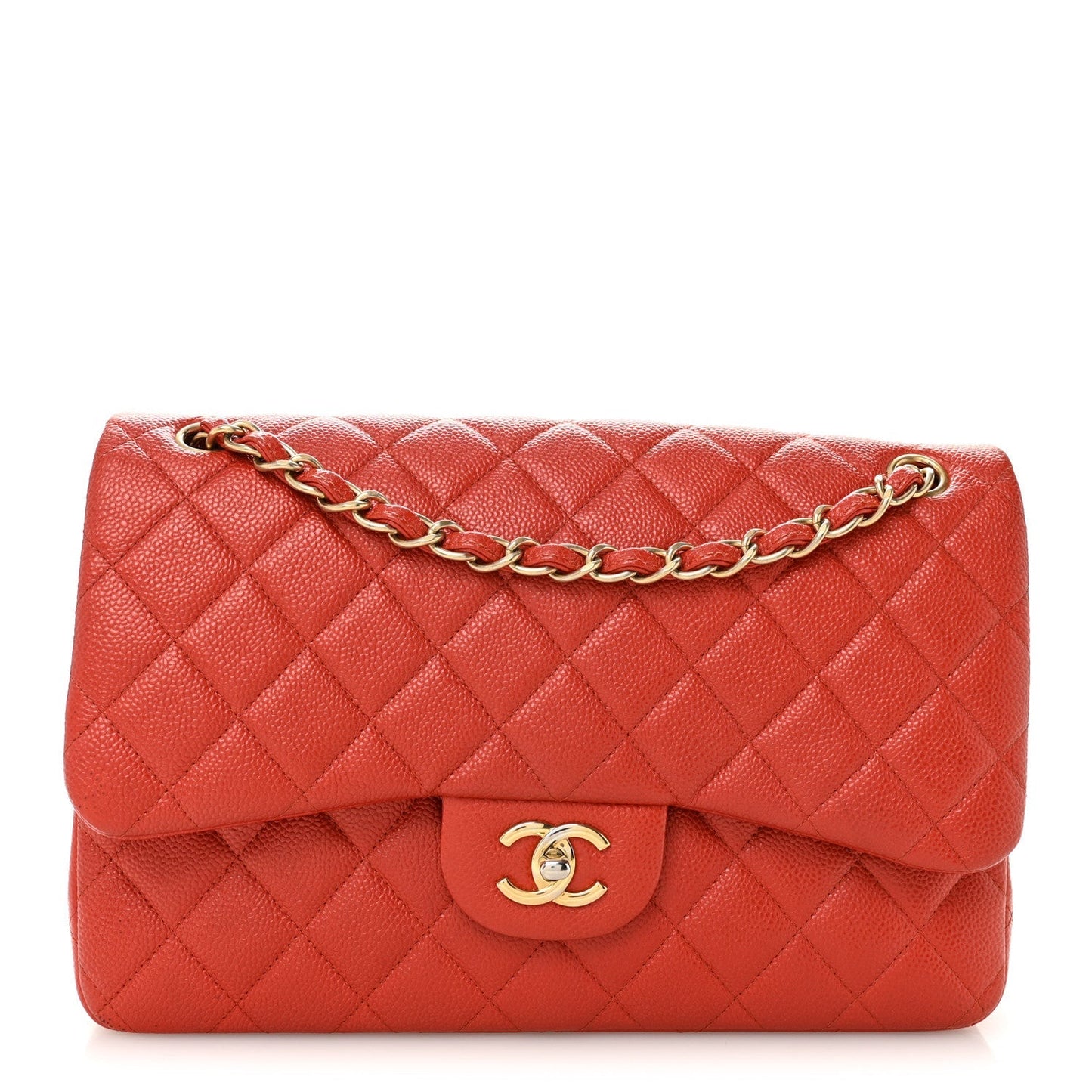 Pearly Caviar Quilted Jumbo Double Flap Orange