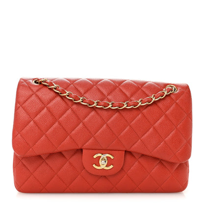 Pearly Caviar Quilted Jumbo Double Flap Orange