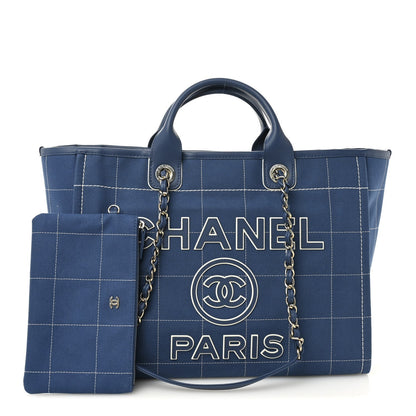 Cotton Medium Deauville Tote Blue White