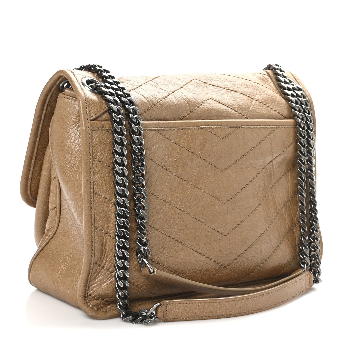 Crinkled Calfskin Matelasse Monogram Medium Niki Chain Satchel Caramel