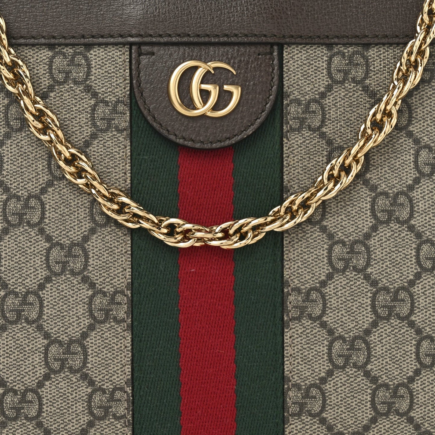 GG Supreme Monogram Web Medium Ophidia Chain Shoulder Bag Brown
