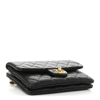 Shiny Caviar Pick Me Up Flap Belt Bag Black