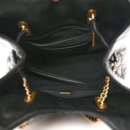 Shiny Lambskin Quilted CC Belt Shopping Bag Black