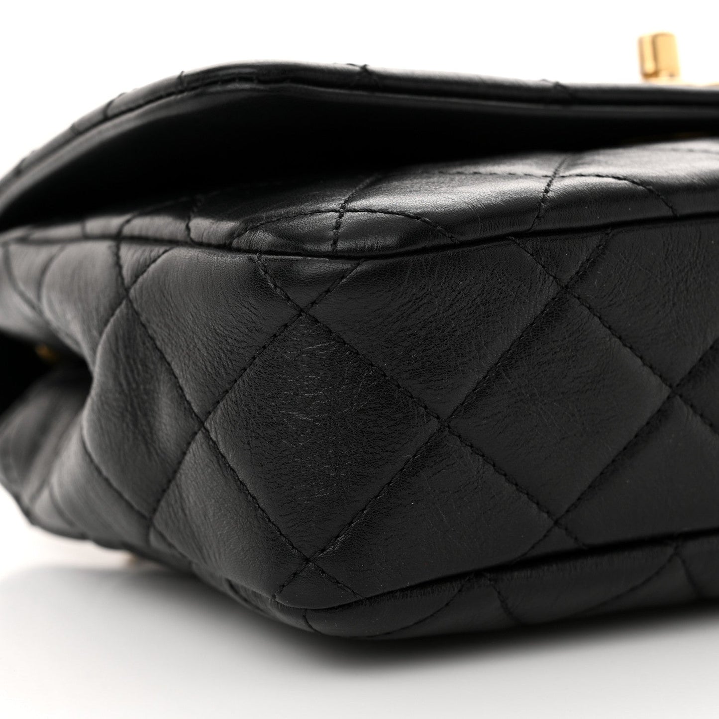 Glazed Calfskin Quilted Pearl Side Flap Black