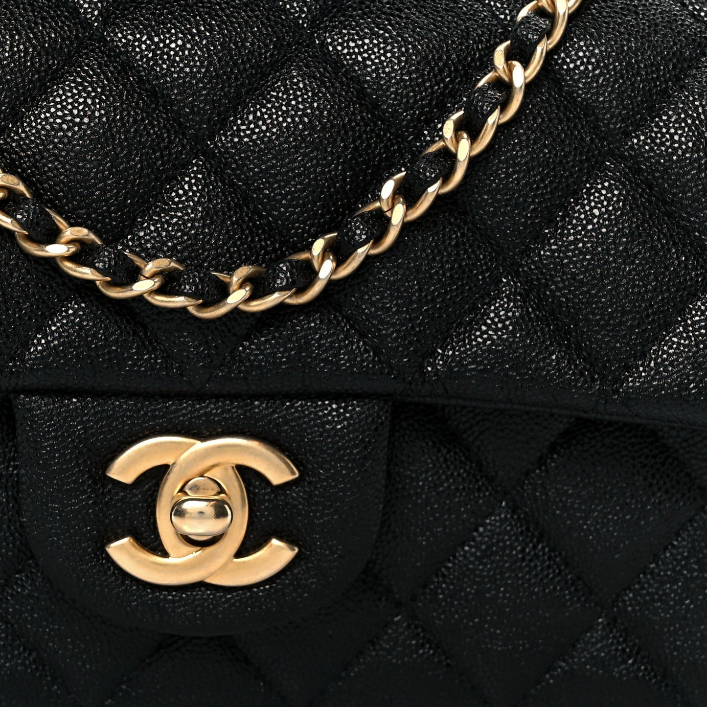 Caviar Quilted Mini Top Handle Rectangular Flap Black
