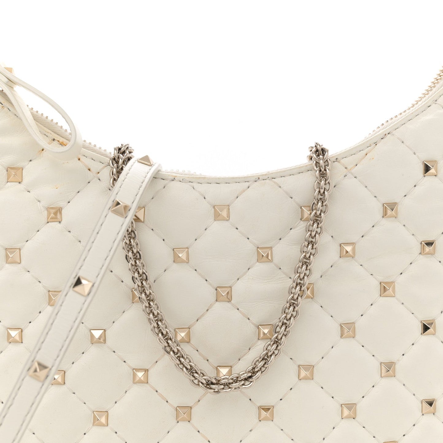 Nappa Small Rockstud Spike Hobo Ivory