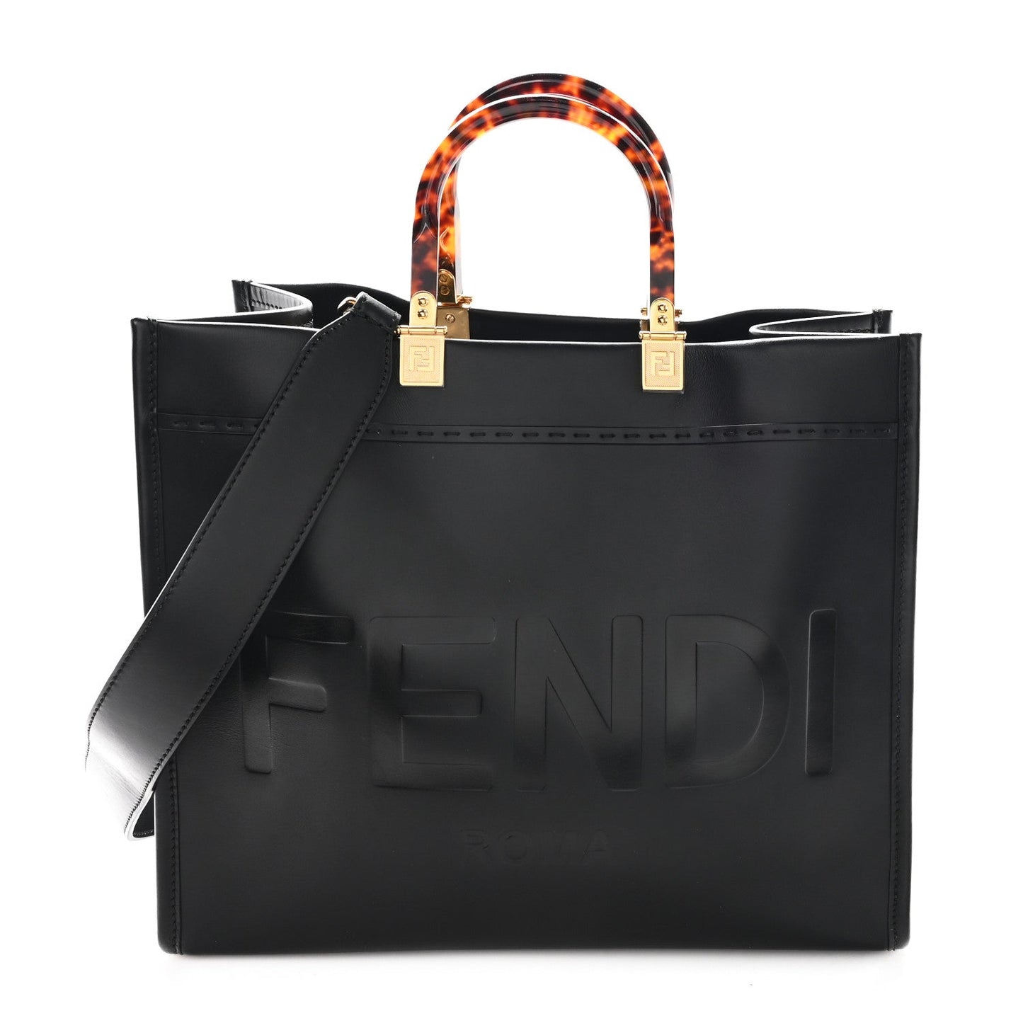 Vitello King Plexiglass Medium Fendi Sunshine Shopper Tote Black