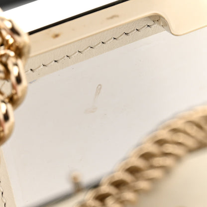 Patent Calfskin Boy Minaudiere White