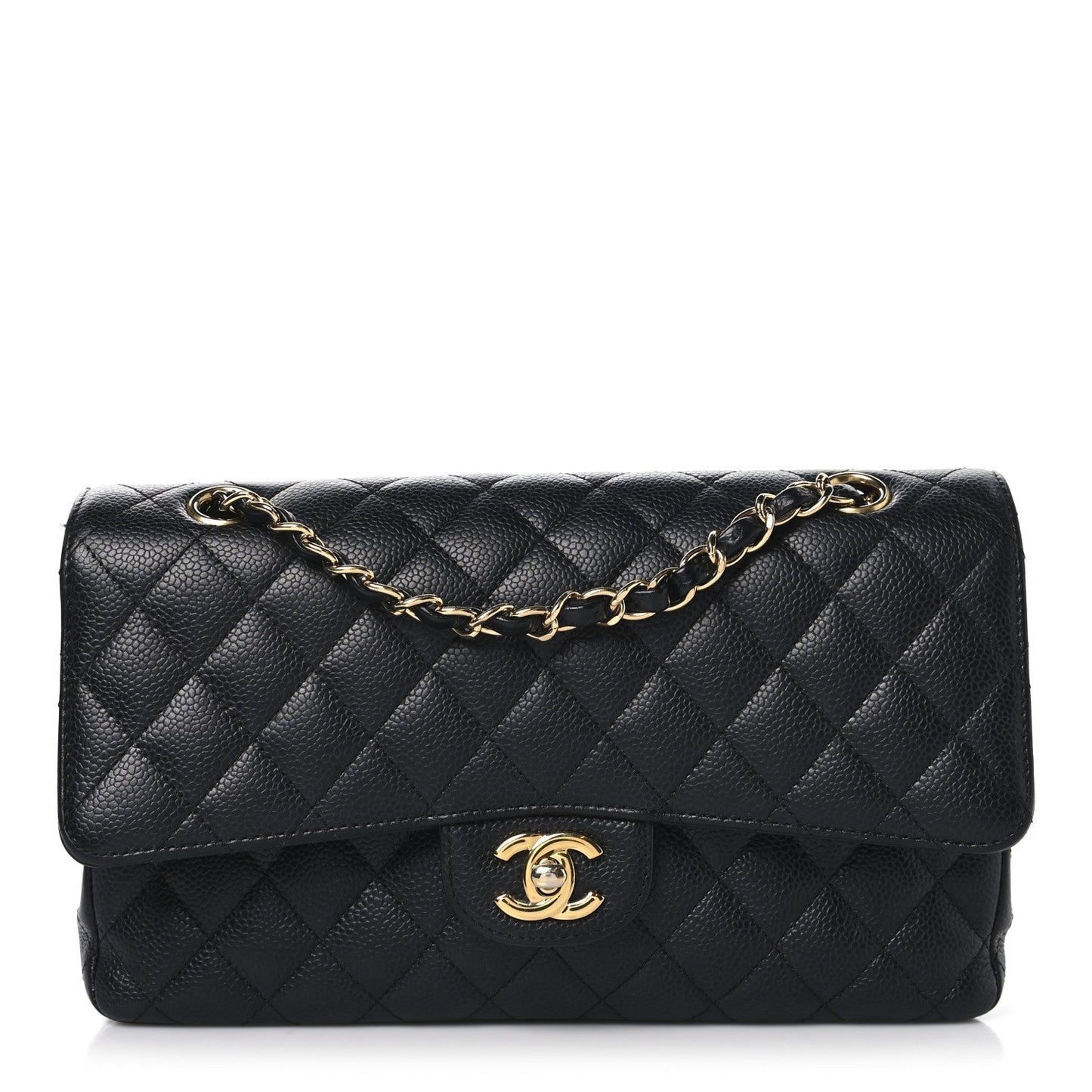 Caviar Quilted Medium Double Flap Black