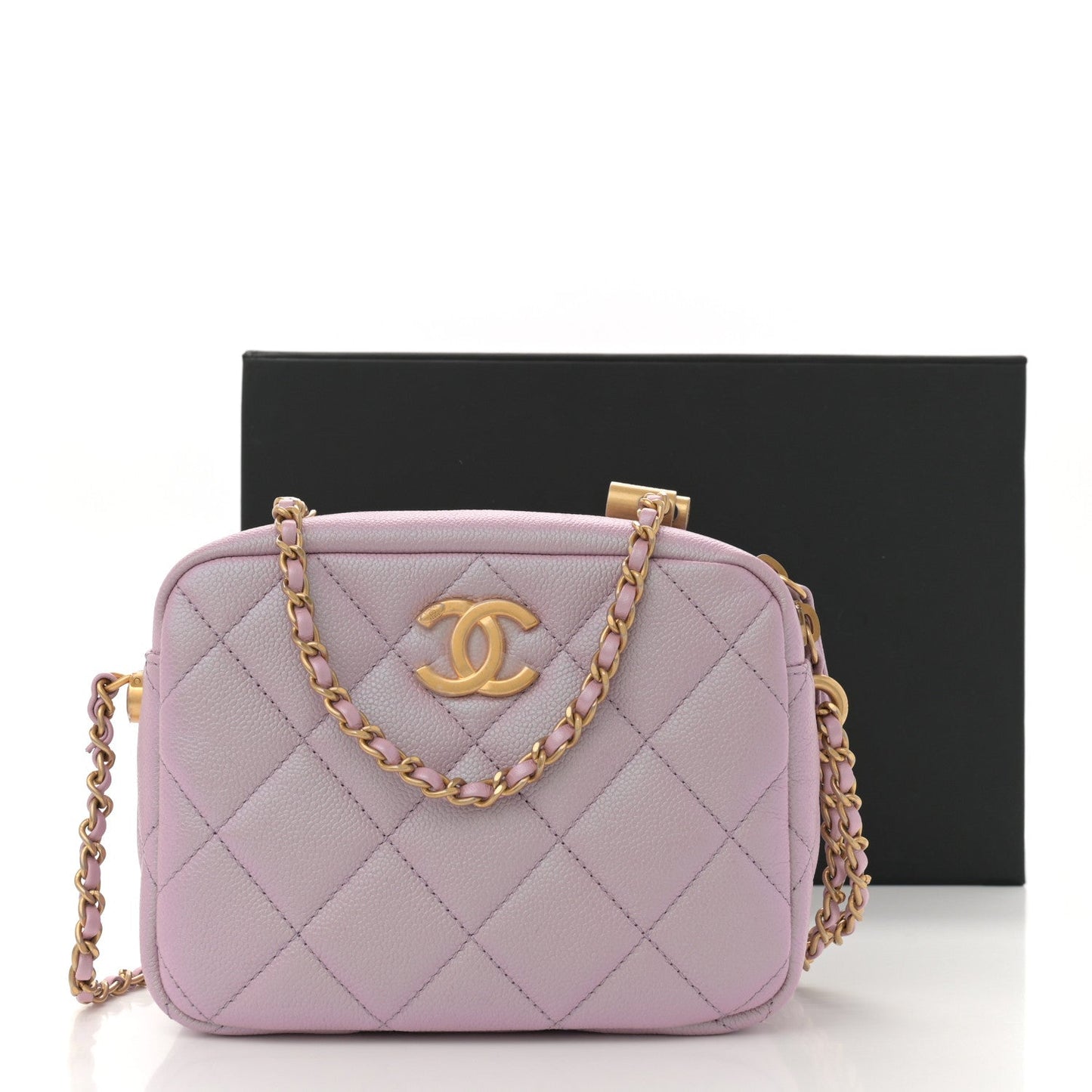 Iridescent Caviar Quilted Mini My Perfect Camera Case Pink