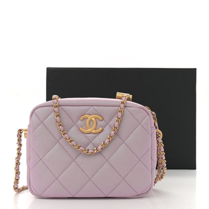 Iridescent Caviar Quilted Mini My Perfect Camera Case Pink