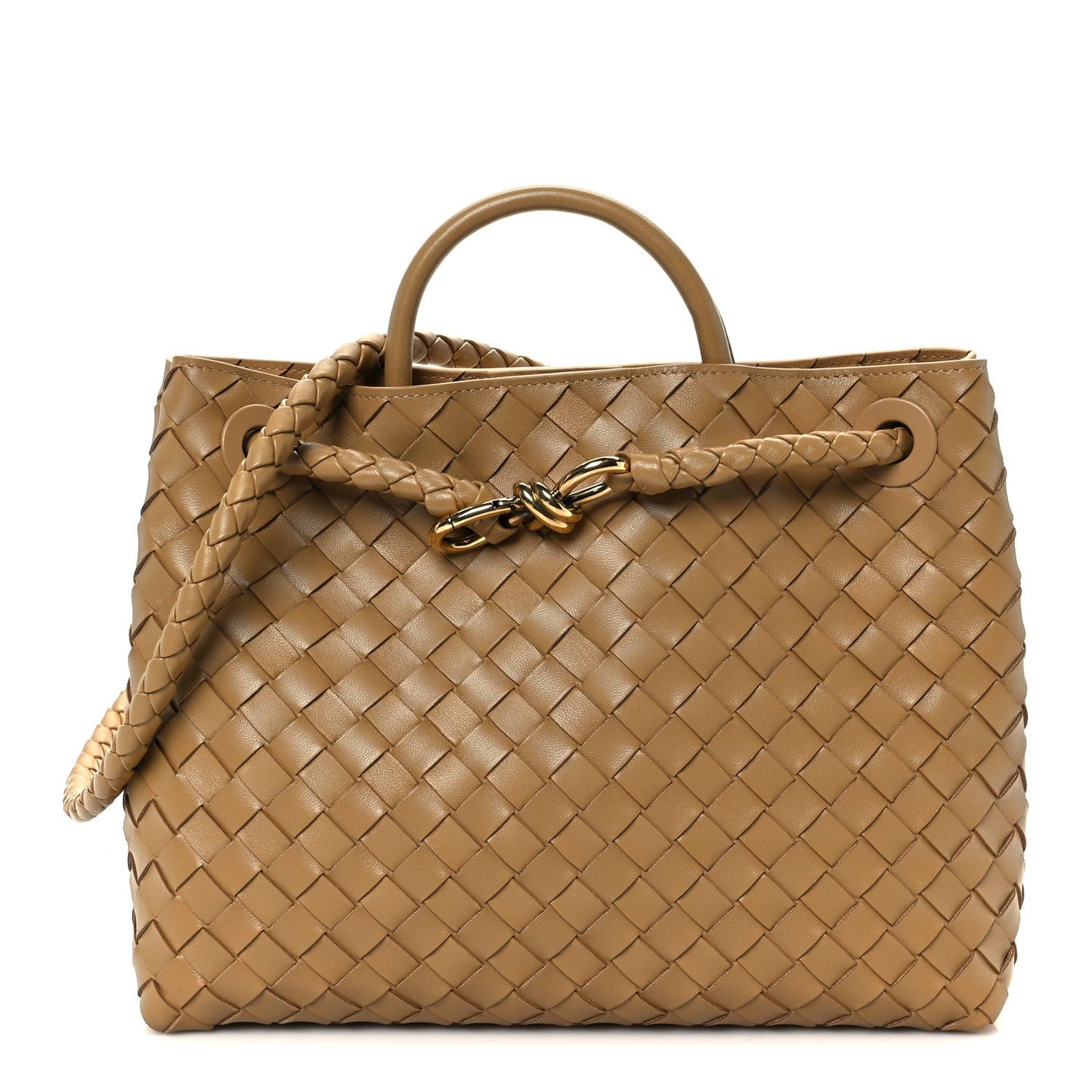 Nappa Intrecciato Medium Andiamo Shoulder Bag Dark Praline