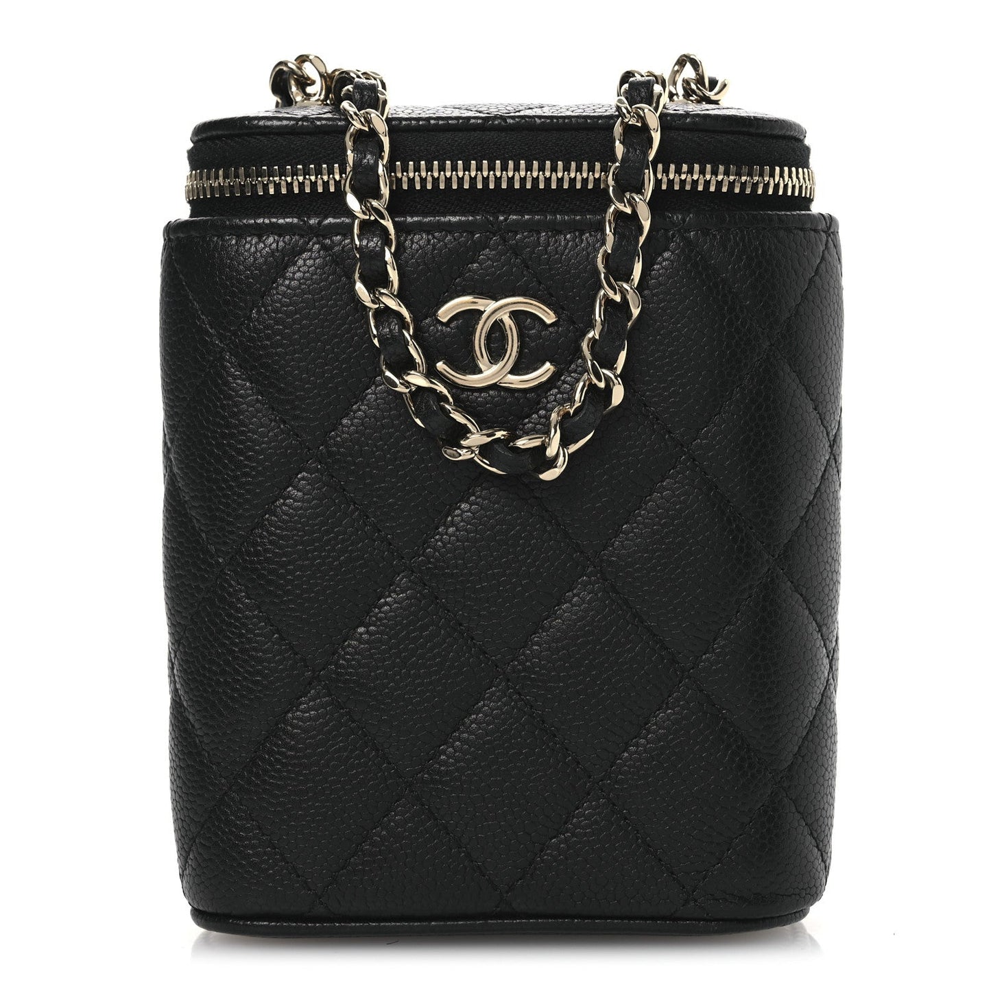 Caviar Quilted Small Vertical Coco Beauty Vanity Case With Chain Black
