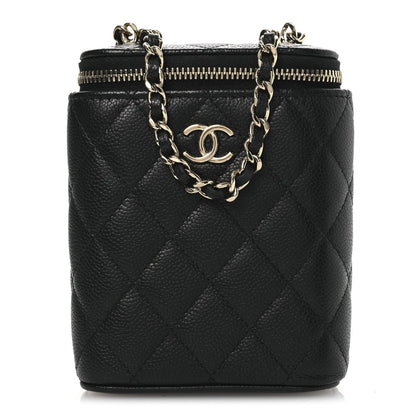 Caviar Quilted Small Vertical Coco Beauty Vanity Case With Chain Black