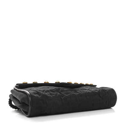 Fabric Quilted Crystal Envelope Small Flap Black