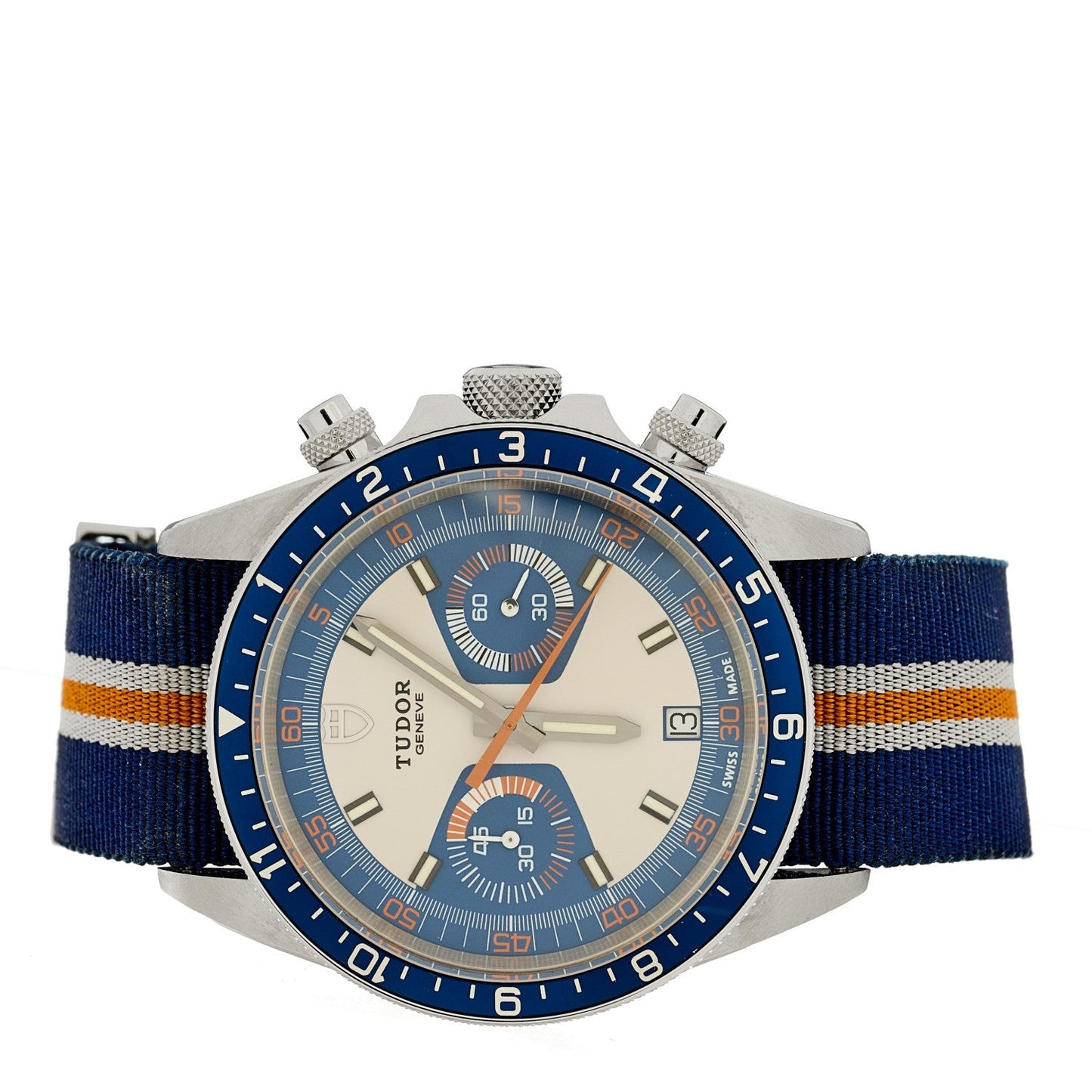 Stainless Steel Fabric 42mm Heritage Chrono Automatic Watch Blue 70330B