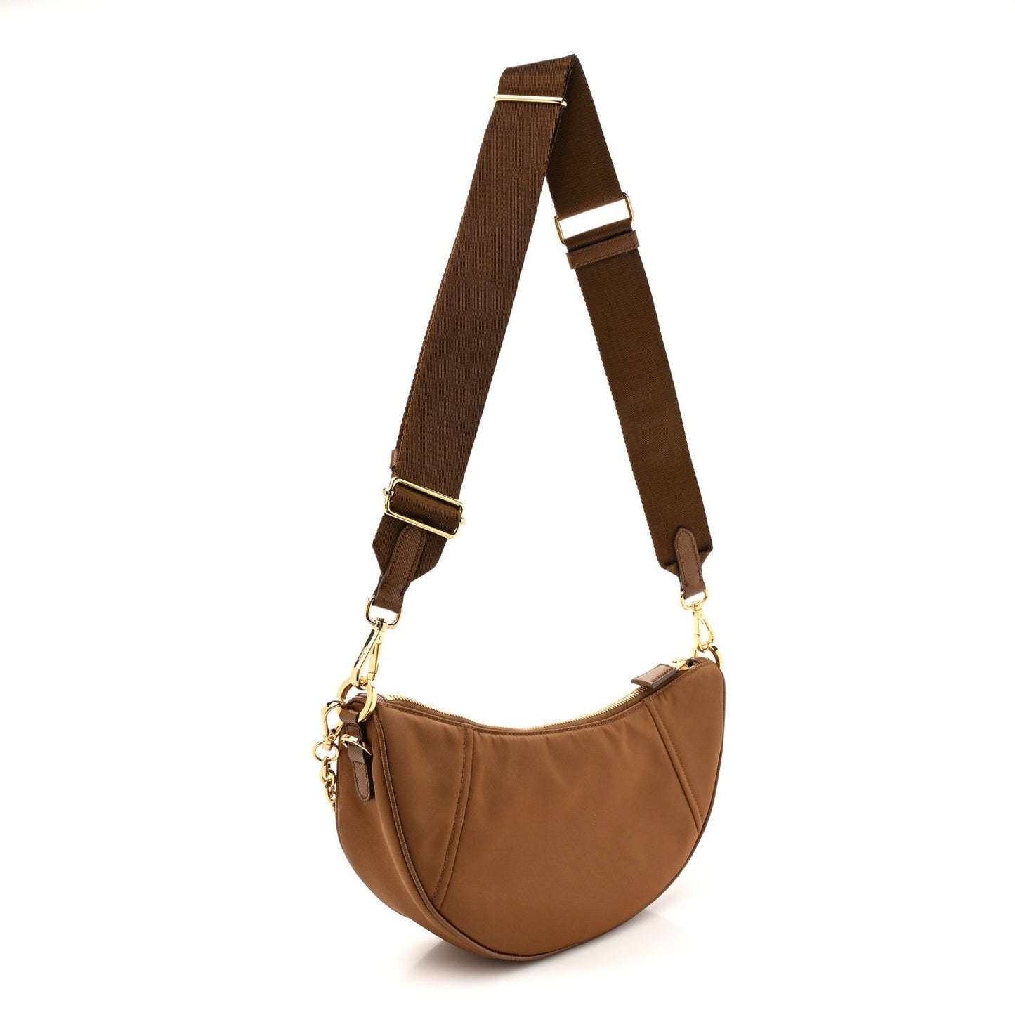 Re-Nylon Saffiano Demi-lune Shoulder Bag Brown