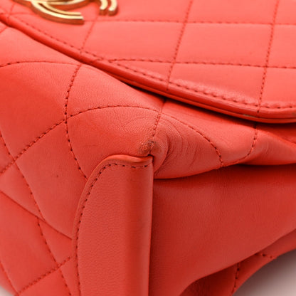 Lambskin Quilted Medium Trendy Spirit Top Handle Bag Orange