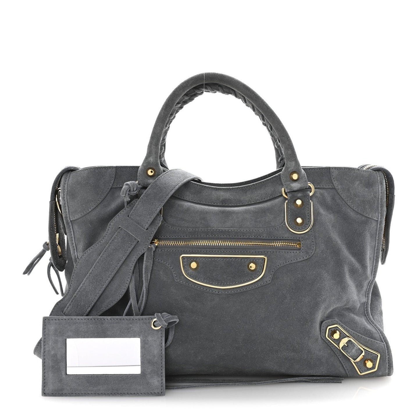 Suede Gold Metallic Edge Hardware City Gris Plomb