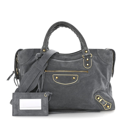 Suede Gold Metallic Edge Hardware City Gris Plomb