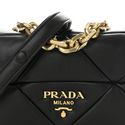 Nappa Metal Quilted Small Patchwork System Flap Bag Black