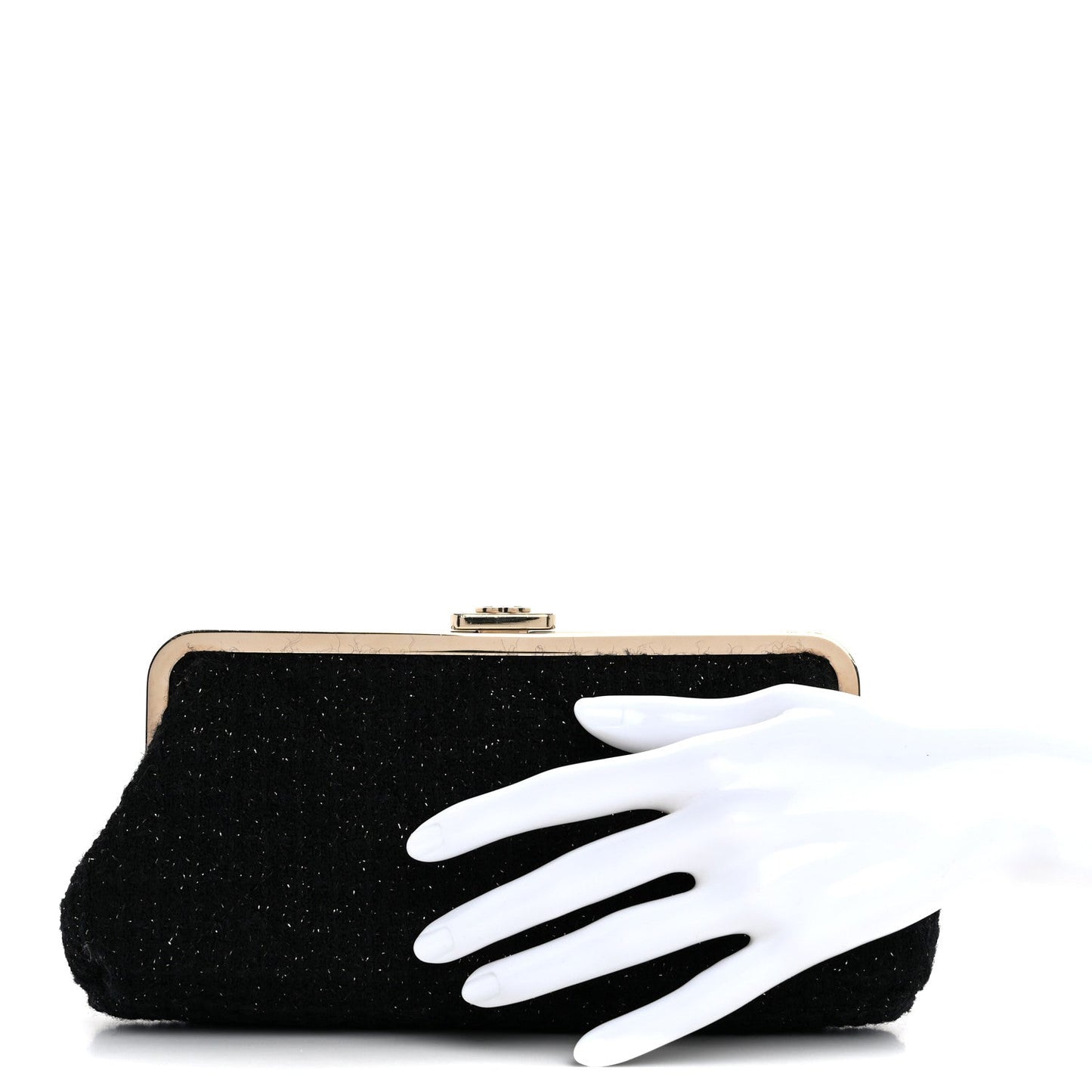 Tweed Quilted Kiss Lock Clutch Black