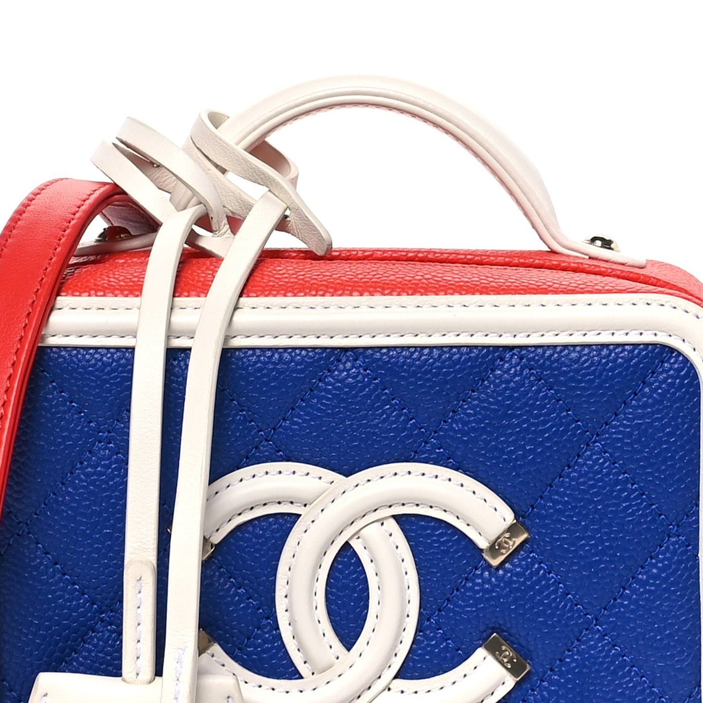 Caviar Quilted Small CC Filigree Vanity Case Blue White Red