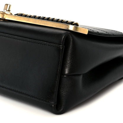 Sheepskin Chevron Stitched Chain Top Handle Flap Black
