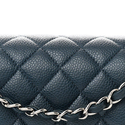 Pearly Caviar Quilted Medium Double Flap Blue