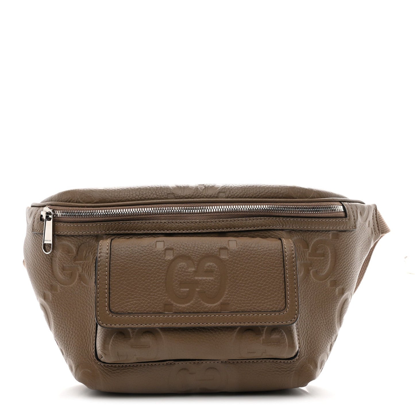 Piuma Calfskin Jumbo GG Embossed Pocket Belt Bag Good Taupe