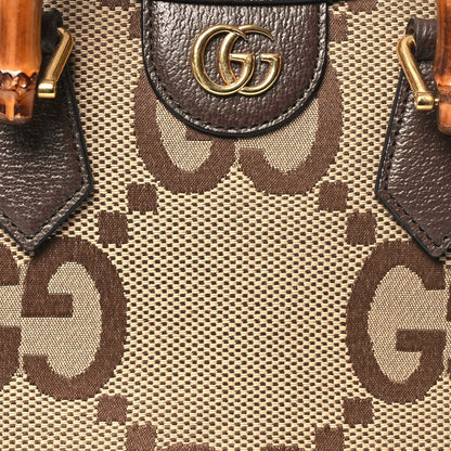 Monogram Jumbo GG Textured Dollar Calfskin Small Diana Tote Bag Camel Ebony New Acero